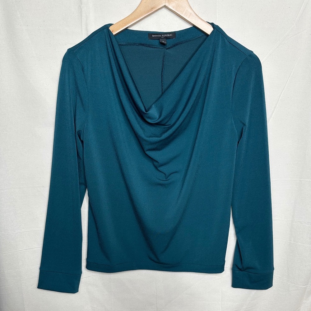 Banana Republic Cowl Neck Long Sleeve Career wear Blouse size Small Teal/Green